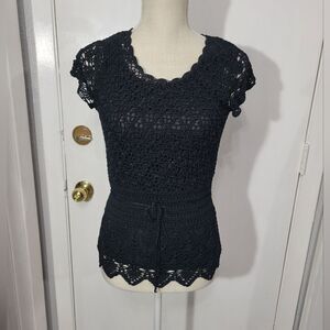 Michelle Nicole crochet blouse Black Sz Small